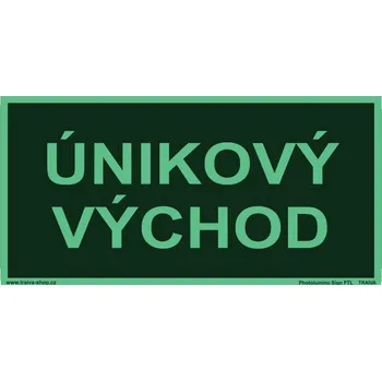 Traiva s.r.o. Únikový východ Verze: Samolepka 300 x 150 mm tl. 0.4 mm - fotoluminiscenční - Kód: 10841