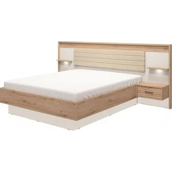 Postel Manželská postel 160x200cm DELUXE s osvětlením Vanya - dub artisan/béžová