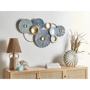 Nástěnná dekorace modrá a zlatá kovová ručně vyrobená nástěnné umění moderní styl příslušenství doplňky obývací pokoj Beliani