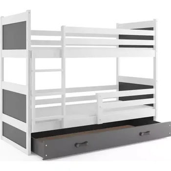 Postel BMS GROUP Dětská patrová postel Rico - 2 osoby, 80x160 s úložným prostorem bez matrace – Bílá, Grafit, Grafit