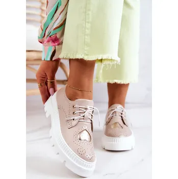 Dámské polobotky Kožené Boty S Srdce Curtis Barva: Béžová, Velikost: 41