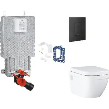 WC sada Grohe Uniset - Set předstěnové instalace, klozetu, sedátka SoftClose, tlačítka Even a sady pro vhazování tablet, phantom black SANI15BB5117