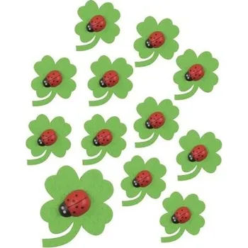 Vánoční dekorace Čtyřlístky filcové s beruškou s lepíkem 3 cm, 12 ks v sáčku