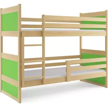 BMS GROUP Dětská patrová postel Rico - 2 osoby, 80x190 bez úložného prostoru s matrací – Borovice, Zelená