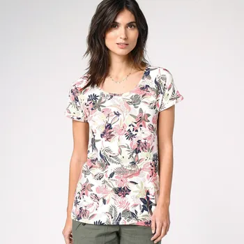 Dámské tričko Rovné tričko s kulatým výstřihem, potisk džungle korálová 50