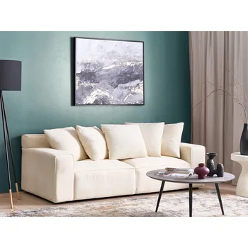 Pohovka Pohovka béžová čalouněná manšestr 3místná polštáře nízká záda moderní obývací pokoj retro design Beliani