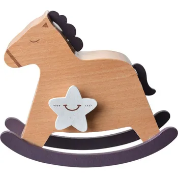 hrací skříňka Hnědá dřevěná hrací skříňka houpacího koníka s hvězdičkou – 13x4x10 cm