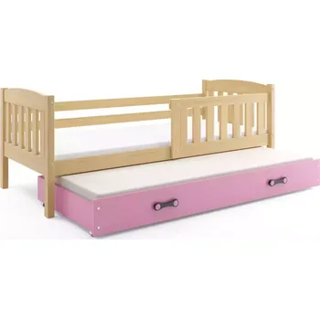 Postel BMS GROUP Dětská postel Kubus - 2 osoby, 80x190 s výsuvnou přístýlkou bez matrace – Borovice, Růžová