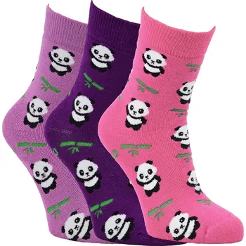 Pánské oblečení Ponožky dětské froté bambusové 8501024, zimní, dívčí, růžová panda, 3 páry, vel. 35-38