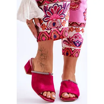 Dámské pantofle Semišové pantofle na vysokém podpatku S.Barski KV-612-2 Barva: Růžová, Velikost: 40