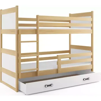 BMS GROUP Dětská patrová postel Rico - 2 osoby, 80x160 s úložným prostorem bez matrace – Borovice, Bílá, Bílá