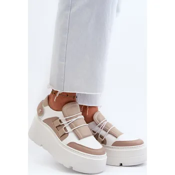 Dámské tenisky Zazoo 1833 Dámské kožené tenisky na masivní podrážce Barva: Béžová, Velikost: 39