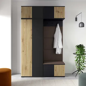 Předsíňová stěna Předsíňová stěna Ross 3 - černá/dub Artisan Barva čalounění: Tmavě hnědá - Trinity 08