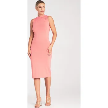 Dámské šaty Pudrové vypasované viskózové šaty bez rukávů M1031 Coral Velikost: XL