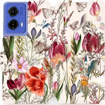 Pouzdro na mobilní telefon Flipové pouzdro Mobiwear - Motorola Moto G85 5G - MP01S Rozkvetlá louka (Knížkové flip pouzdro, obal, kryt na mobil Motorola Moto G85 5G - MP01S Rozkvetlá louka, materiál Umělá kůže + TPU - ochrana 360°, stojánek, silikonová vanička, magnetické zavírání)