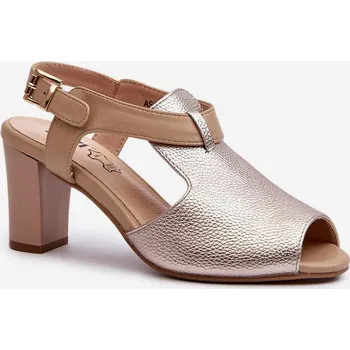 Dámské sandále Dámské sandály na podpatku z ekokůže Queenmarie Barva: Zlatá, Velikost: 36
