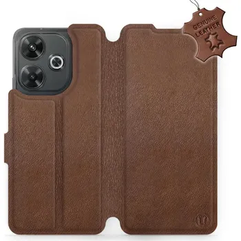 Pouzdro na mobilní telefon Kožené flip pouzdro Mobiwear - Xiaomi Redmi 13 - Hnědé (Kožené knížkové pouzdro, obal, kryt na mobil Xiaomi Redmi 13, Hnědé, materiál Genuine Leather, ochrana 360°, stojánek, silikonová vanička, magnetické zavírání)