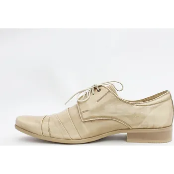 Pánské polobotky Pánské společenské kožené boty bílé se zlatým nádechem 116, VELIKOST 39