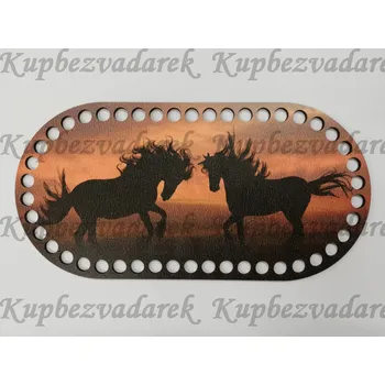 Dno na háčkování zdobené - ovál 24 x 12 cm - stádo koní1