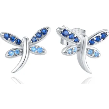 Šperk Stříbrné náušnice vážky s modrými zirkony