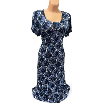 Dámské šaty Modré šaty s květy VLADKA, Barva Modrá, Velikost XXL 48, Materiál 96% Viskoza 4% Lycra