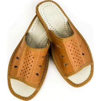 Pánské pantofle Pánské kožené papuče ve světle hnědé barvě 20 A, VELIKOST 42