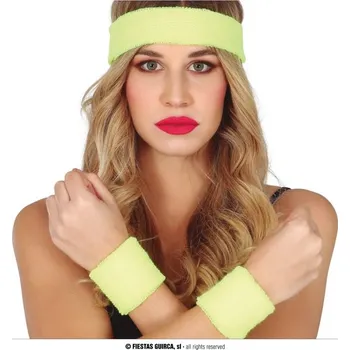 Karnevalový doplněk Guirca Neonový retro set čelenky a potítek 80-tá léta Barva: žlutá