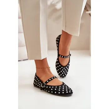 Dámské lodičky Zdobené baleríny s páskem eko zamšové Tirilissa Barva: Černá, Velikost: 38