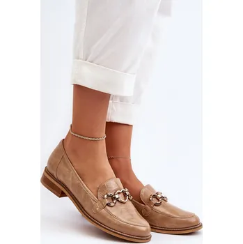 Dámské mokasíny Kožené dámské lakované mokasíny Laura Messi 2760 Barva: Béžová, Velikost: 36
