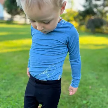 Dětské rostoucí merino body Tarua dlouhý rukáv - blankytné s ptáčkem velikost 74-80