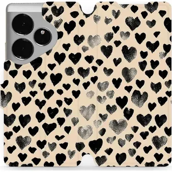 Pouzdro na mobilní telefon Flipové pouzdro Mobiwear - Realme GT 6 5G - VA51S Černá srdíčka (Knížkové flip pouzdro, obal, kryt na mobil Realme GT 6 5G - VA51S Černá srdíčka, materiál Umělá kůže + TPU - ochrana 360°, stojánek, silikonová vanička, magnetické zavírání)