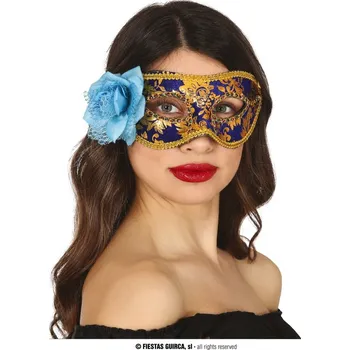 Karnevalová maska Guirca Fiestas Španělsko Zlatá flitrová maska s květem