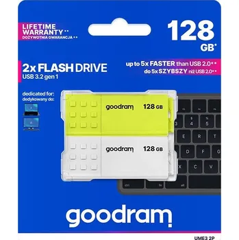USB flash disk GOODRAM Flash Disk 2x128GB UME3, USB 3.0, žlutá, bílá