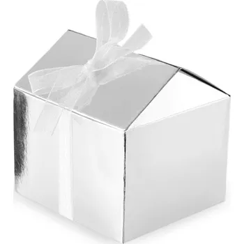 Dárková krabička Dárková krabička domeček se stuhou - stříbrná (12 ks)