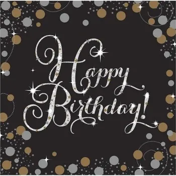 Papírový ubrousek Papírové party ubrousky Luxus Gold Happy Birthday 16 ks
