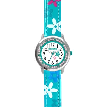 Hodinky CLOCKODILE Náramkové tyrkysové dívčí dětské hodinky s kamínky a kytičkami CWG5200 ( )