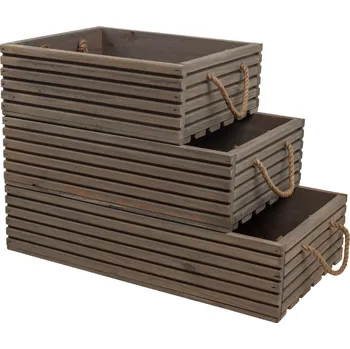 Úložný box Vingo Dřevěná bedýnka s lanovými uchy, šedá Rozměry (cm): 50x35, v. 14,5