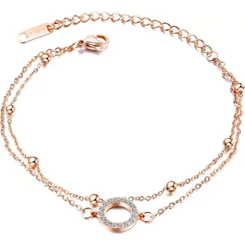 Náramek Dvojitý ocelový náramek - kruh se zirkony, kuličky, měděná barva