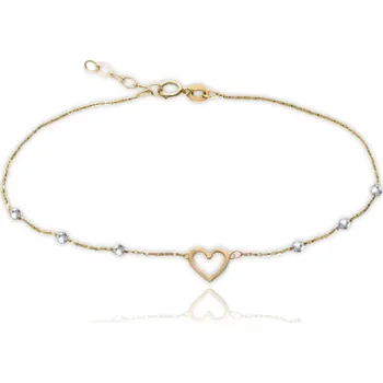 Náramek Zlatý náramek srdíčko a kuličky v kombinaci bílého a žlutého zlata Au 585/1000