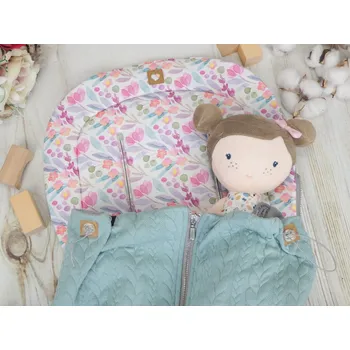 SET Podložka prodloužená (Botanicus, šedý fleece) + copánková deka (mint/sea green, šedý fleece)