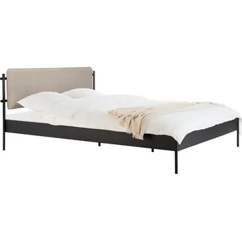 Postel noo.ma Černá kovová dvoulůžková postel Eton 180 x 200 cm s béžovým čelem a roštem