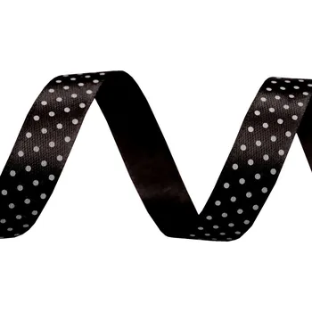 Stuha Saténová stuha s puntíky šíře 15 mm, barva 11 černá malé puntíky