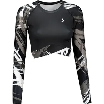 Dámský funkční crop top s dlouhým rukávem premium ALTISPORT VOJ/ALW039TR04 ČERNÁ/BÍLÁ XXL