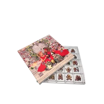 Vánoční dekorace Adventní kalendář "Holčičky" 28x28x2 s papírovou mřížkou cm