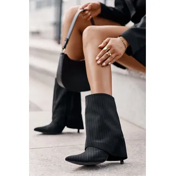 Dámské kozačky Dámské boty s pruhy na jehlách s ohrnutým svrškem a špičatými špičkami Naritua Barva: Černá, Velikost: 37