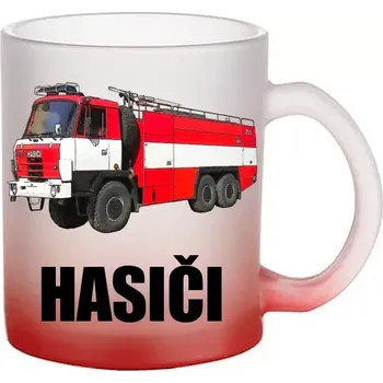 Hasičské auto skleněný hrneček HASIČI (hrneček s hasičským autem matné sklo )
