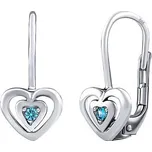 Zlaté dětské náušnice srdce s přírodním modrým topazem