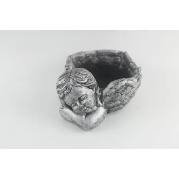 Květináč Betonový květináč s andělem stříbrný 23x10,5x17 cm