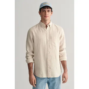 Pánská košile KOŠILE GANT REG LINEN HOUNDSTOOTH SHIRT DRY SAND