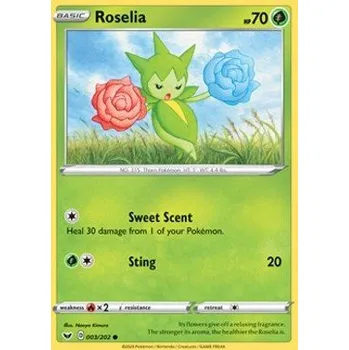 Sběratelská karetní hra Pokémon SSH 003/202 Roselia - Sword & Shield Stav: Near Mint, Verze: NORMAL